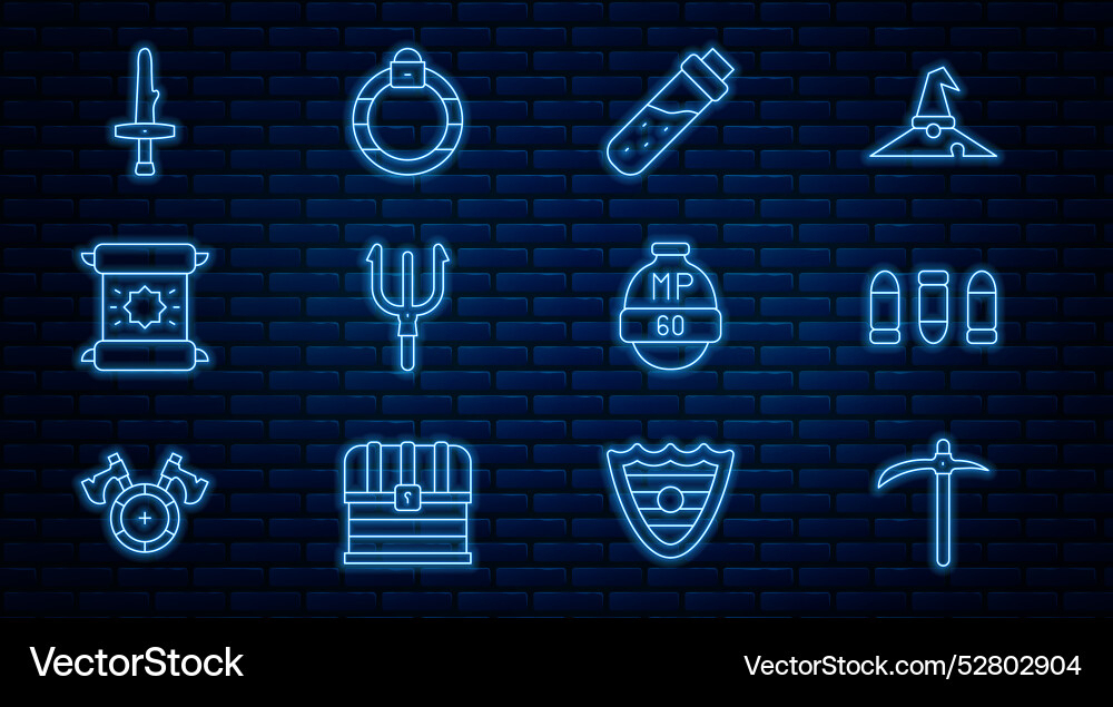 Set line pickaxe bullet bottle with potion Set line pickaxe bullet bottle with potion vector image