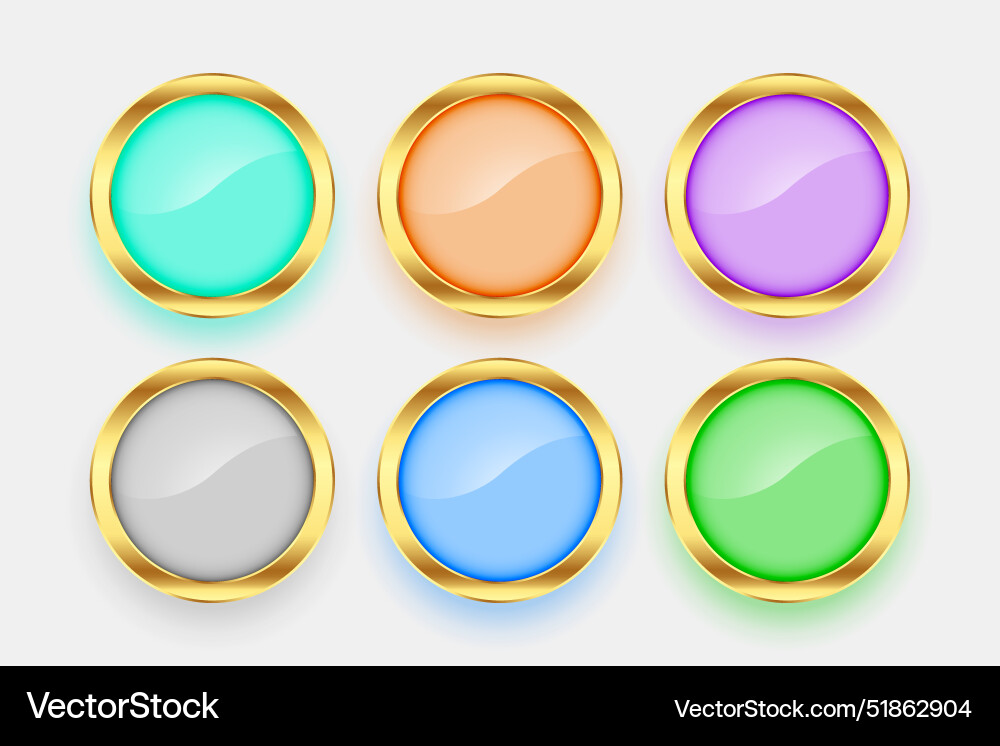 Set of 3d golden circle buttons element design Vector Image