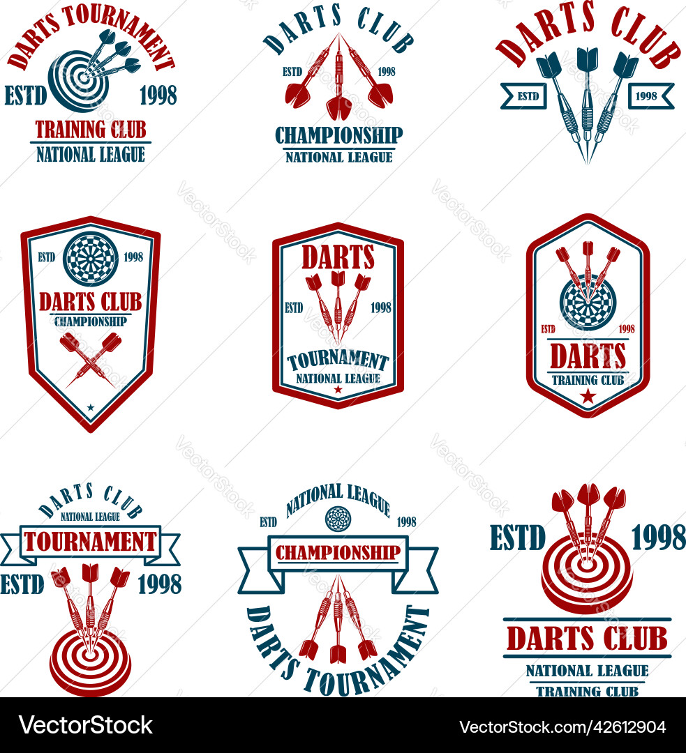 Set of emblems with darts design element for logo Set of emblems with darts design element for logo vector image