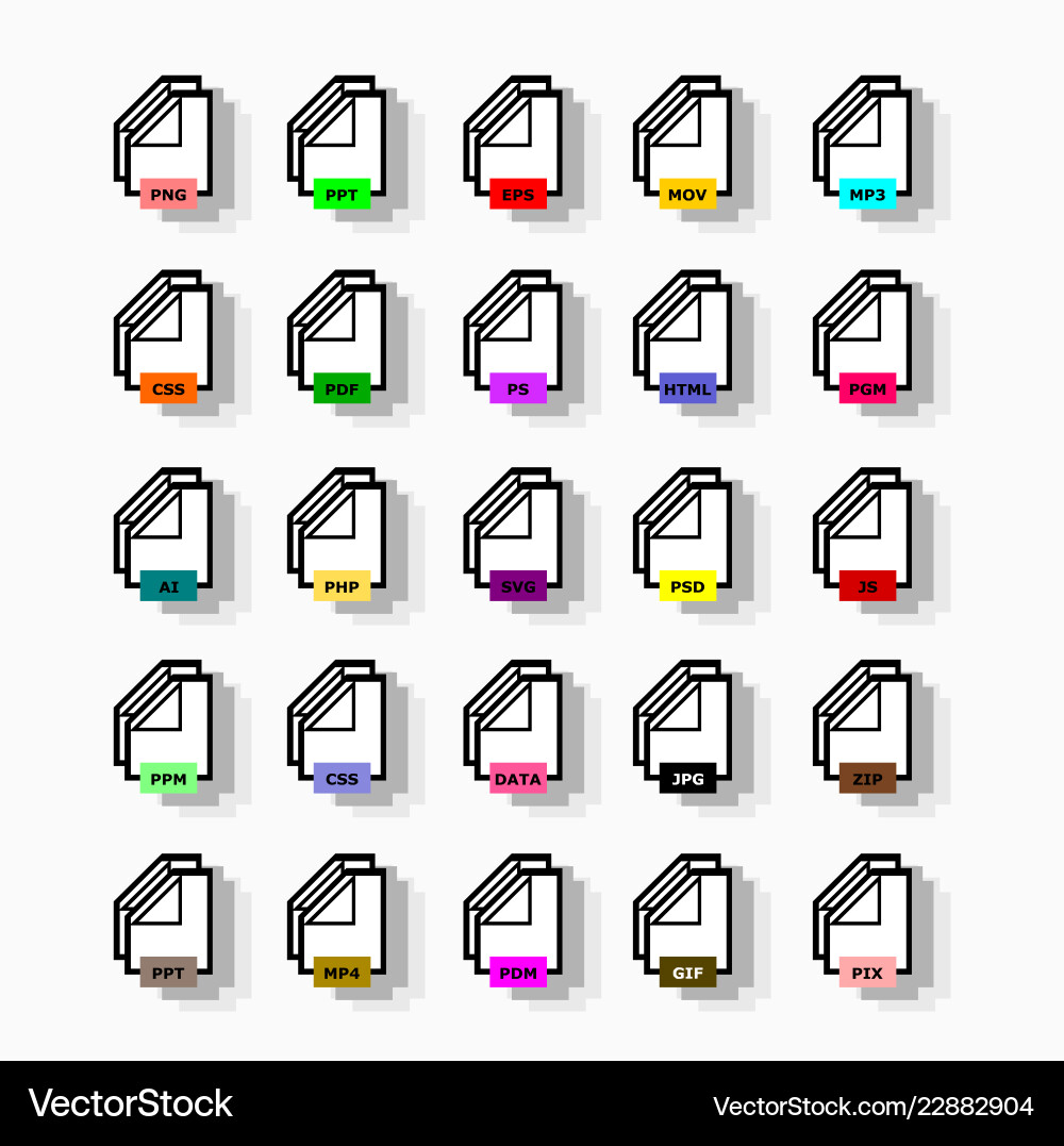 Set von Programm-Dateiformaten Icons vektorbild