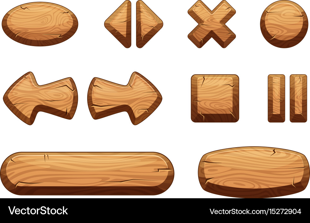 Wooden Button Set - Game UI vector image