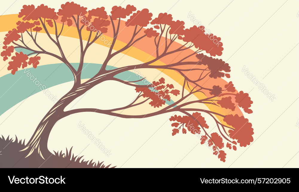 Autumnal tree with dynamic abstract geometric Vector Image
