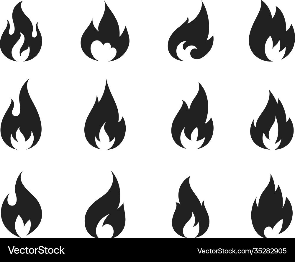 Black Flame Icon Set - Explosion & Feuer Vektorbild