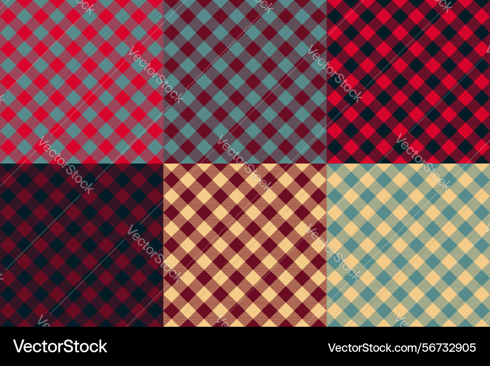 Classic diagonal gingham vichy check pattern set Classic diagonal gingham vichy check pattern set vector image