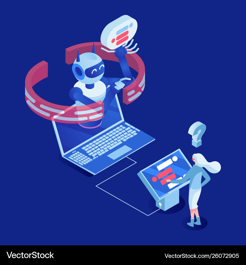 Client use chatbot isometric Client use chatbot isometric vector image