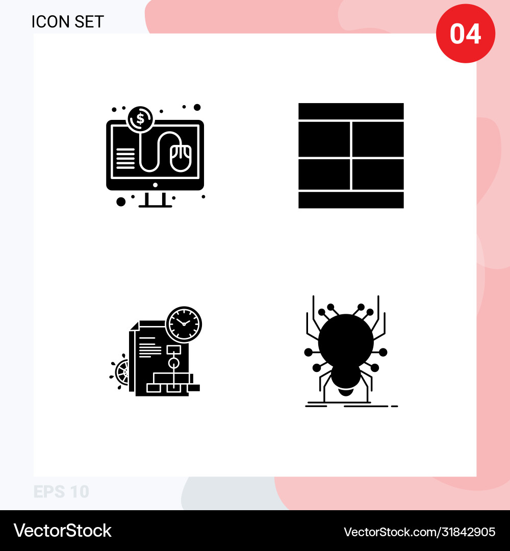 Group 4 modern solid glyphs set for click time vector image