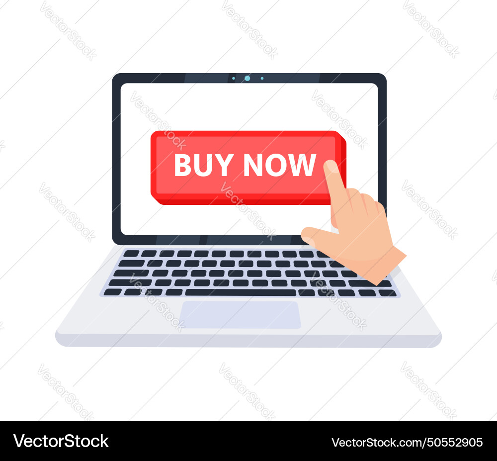 Hand pointer clicking on a buy now button Vector Image