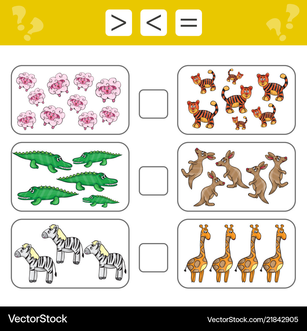 Learning mathematics numbers - choose more less Learning mathematics numbers - choose more less vector image