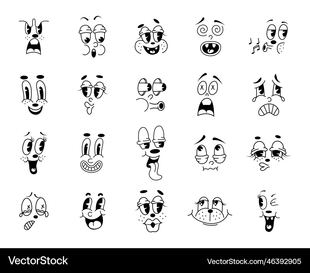 Retro faces vintage mascot eyes and quirky mouth Retro faces vintage mascot eyes and quirky mouth vector image