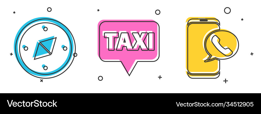 Set compass map pointer with taxi and call vector image