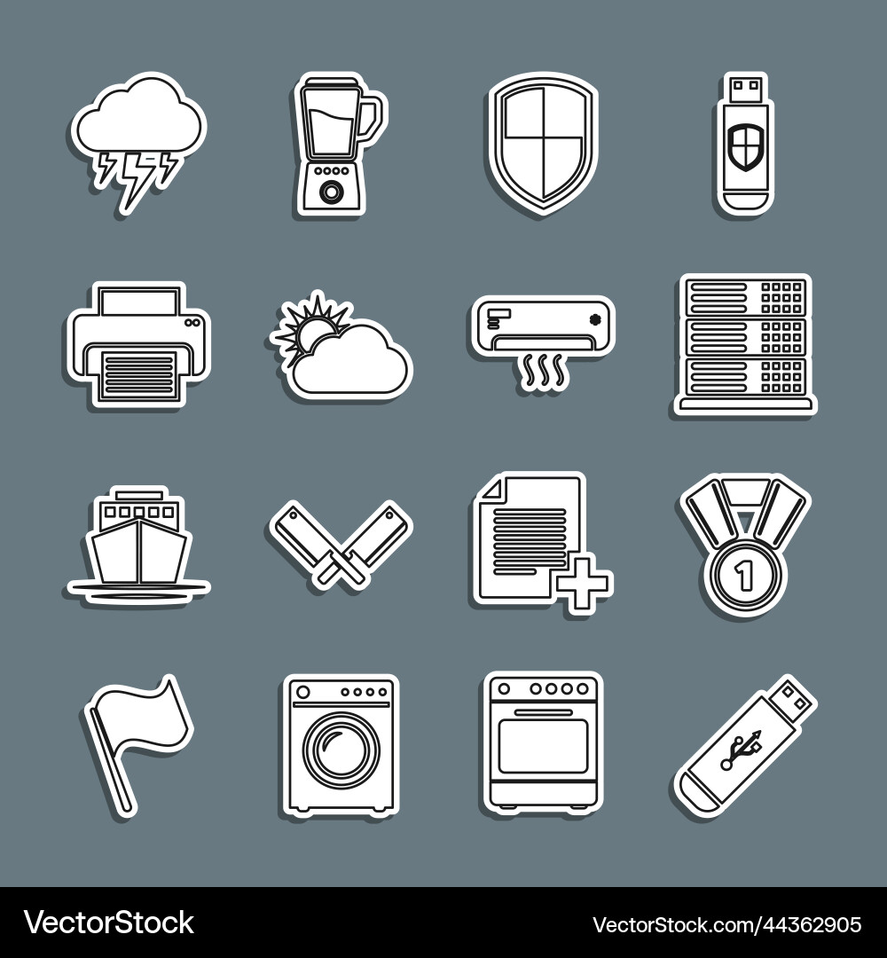Set line usb flash drive medal server data web vector image