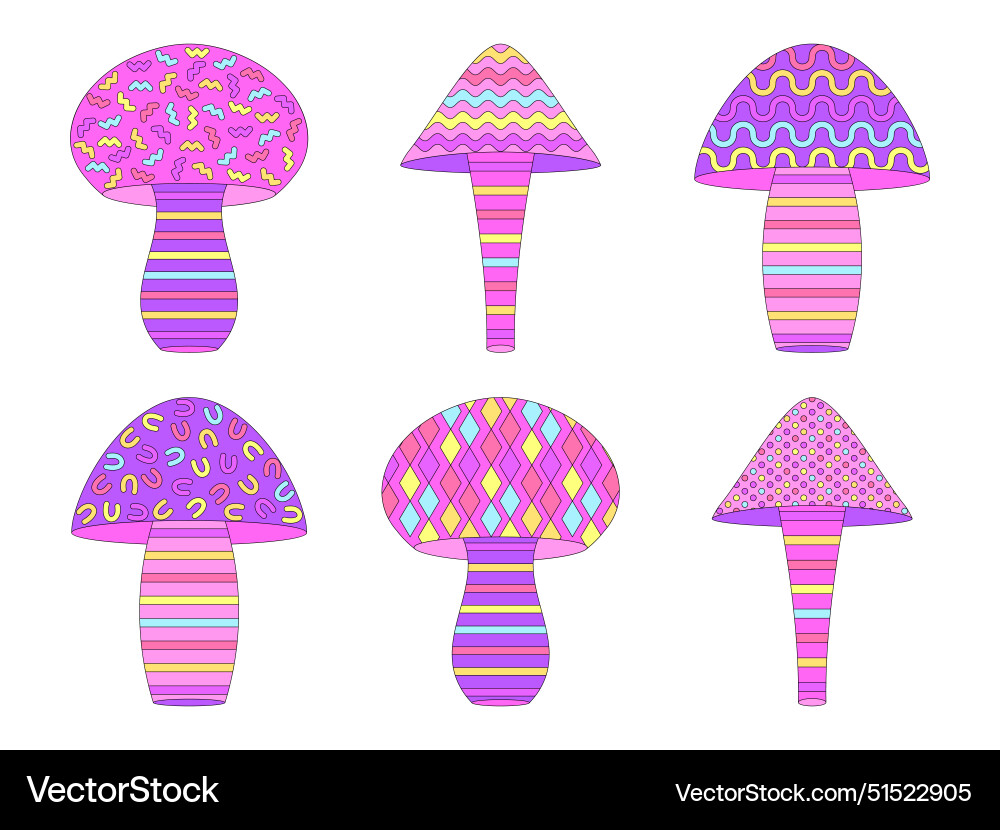 Set of mushroom icons with geometric pattern Set of mushroom icons with geometric pattern Vector Image
