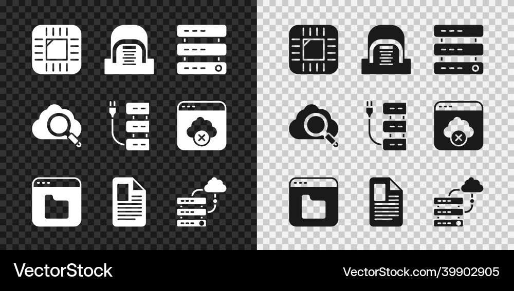 Set processor with cpu hangar servers server vector image
