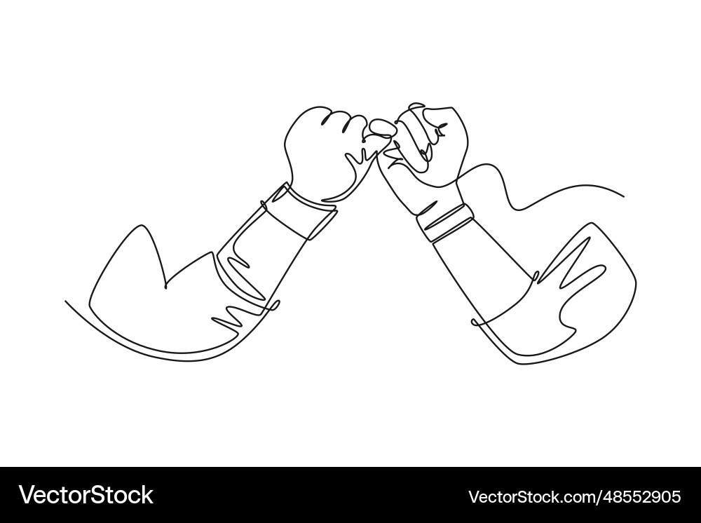 Single continuous line drawing two hands hook Single continuous line drawing two hands hook vector image