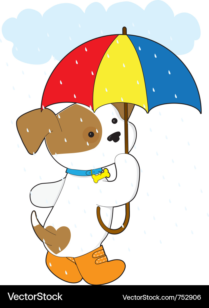 Adorable Welpen mit Regenschirm Vektorbild