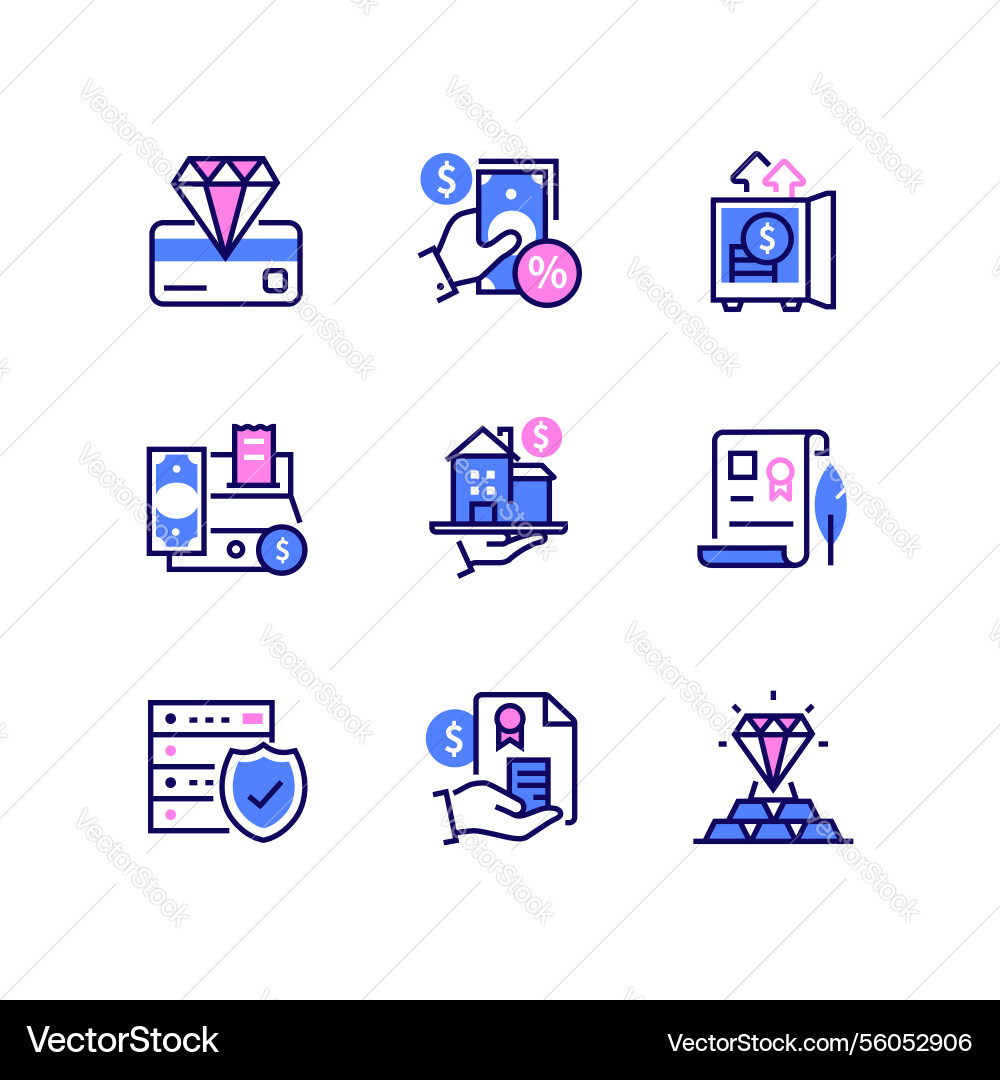 Banking products - line design style icons set Banking products - line design style icons set vector image