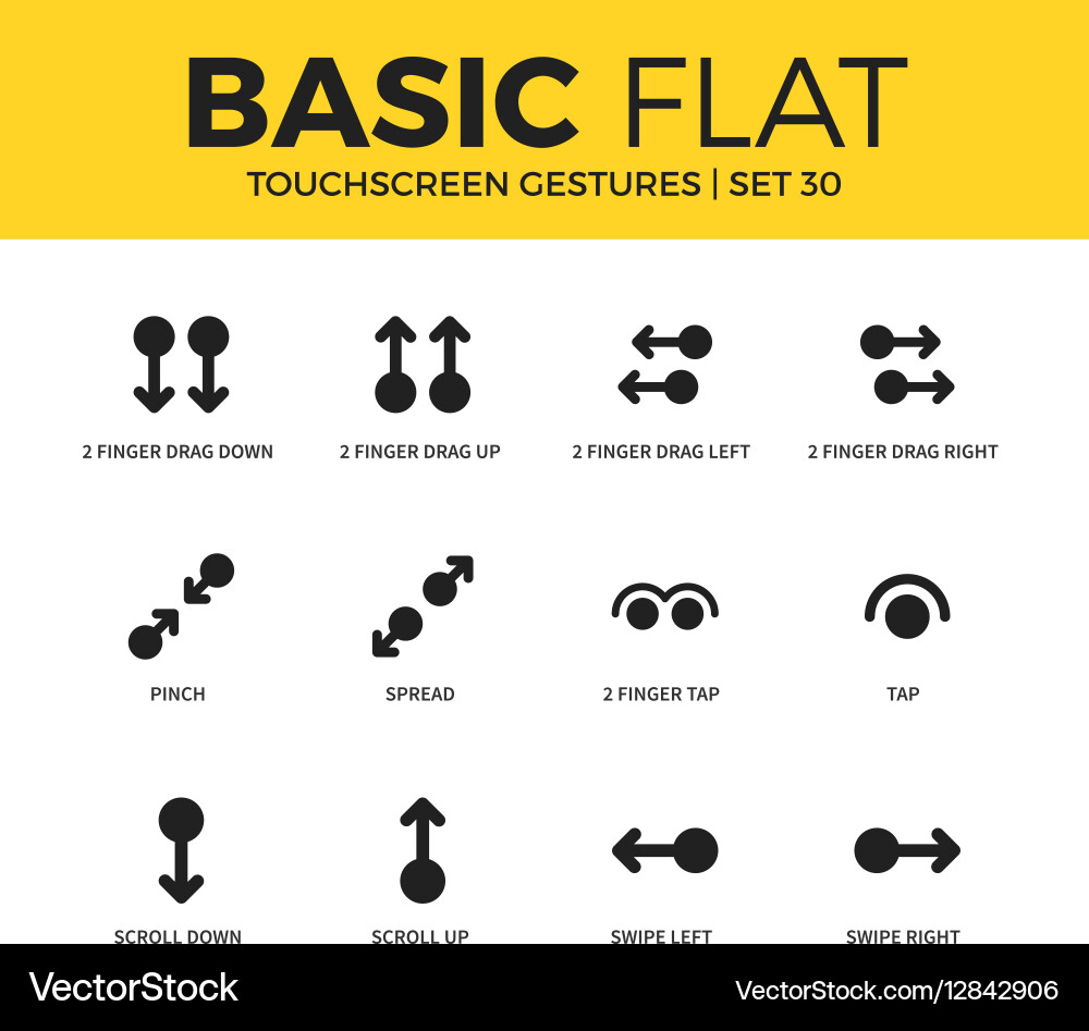 Basic set of touchscreen gestures icons vector image