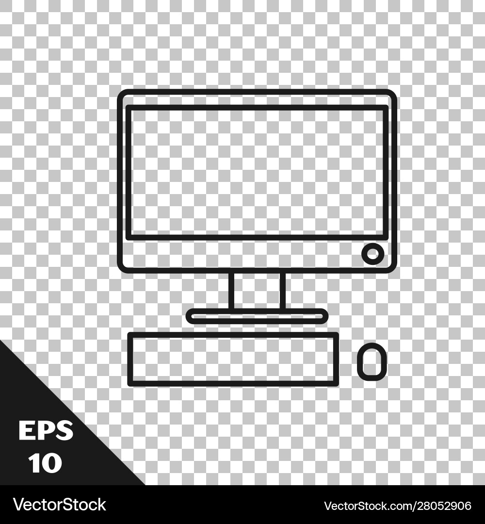 Black line computer monitor with keyboard Black line computer monitor with keyboard Vector Image