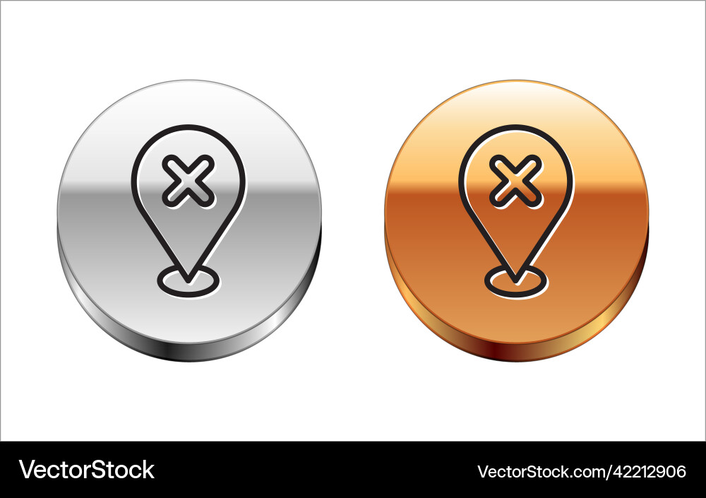 Black line map pin with cross mark icon isolated Black line map pin with cross mark icon isolated vector image
