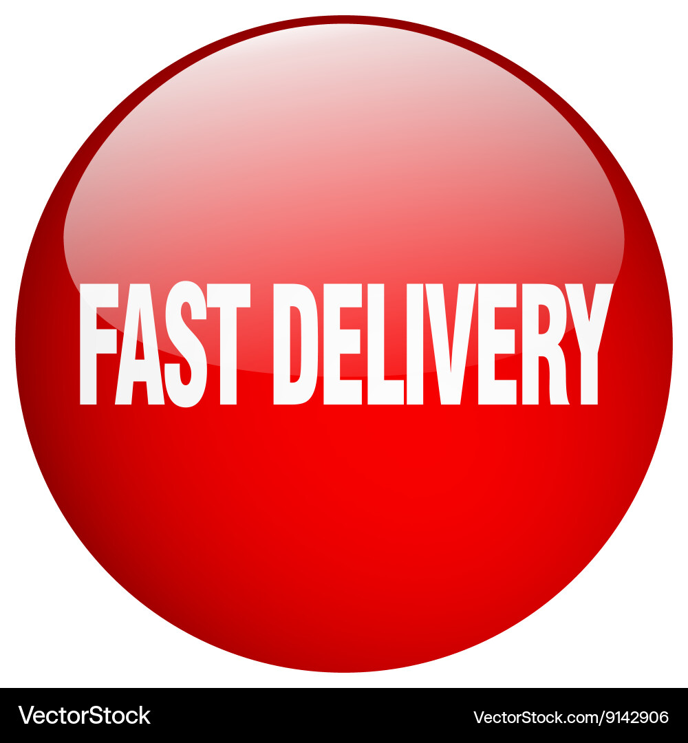 Fast delivery red round gel isolated push button vector image
