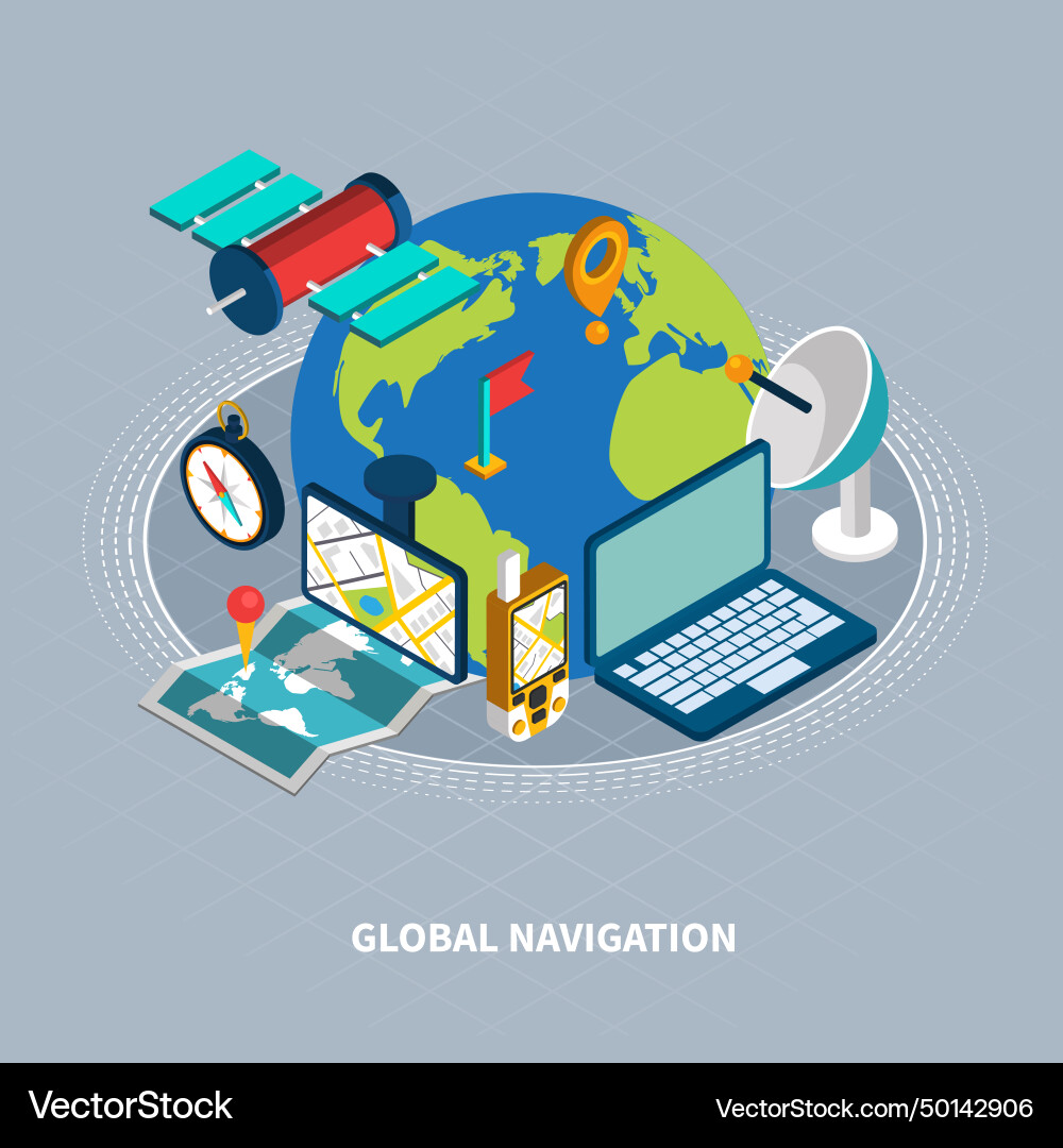 Global navigation isometric Global navigation isometric Vector Image