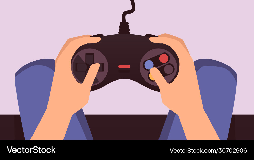 Hands man playing computer games Hands man playing computer games vector image