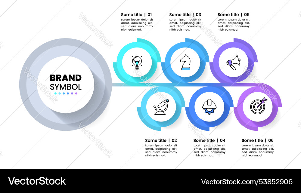 Infographic template 6 linked gears with icons Infographic template 6 linked gears with icons vector image