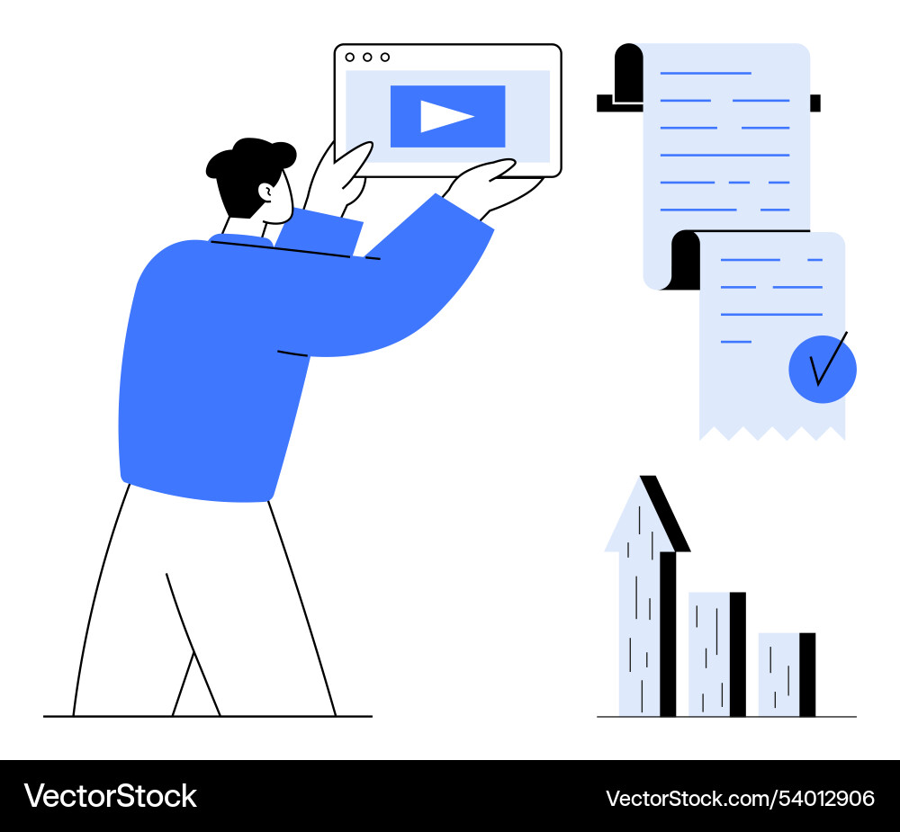 Man presenting video content document and graph vector image