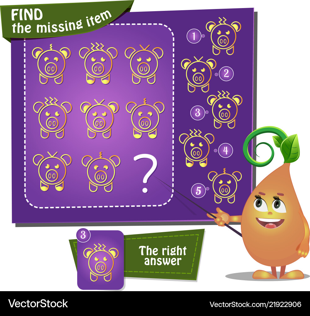 Piggy Puzzle: Find the Missing Part vector image