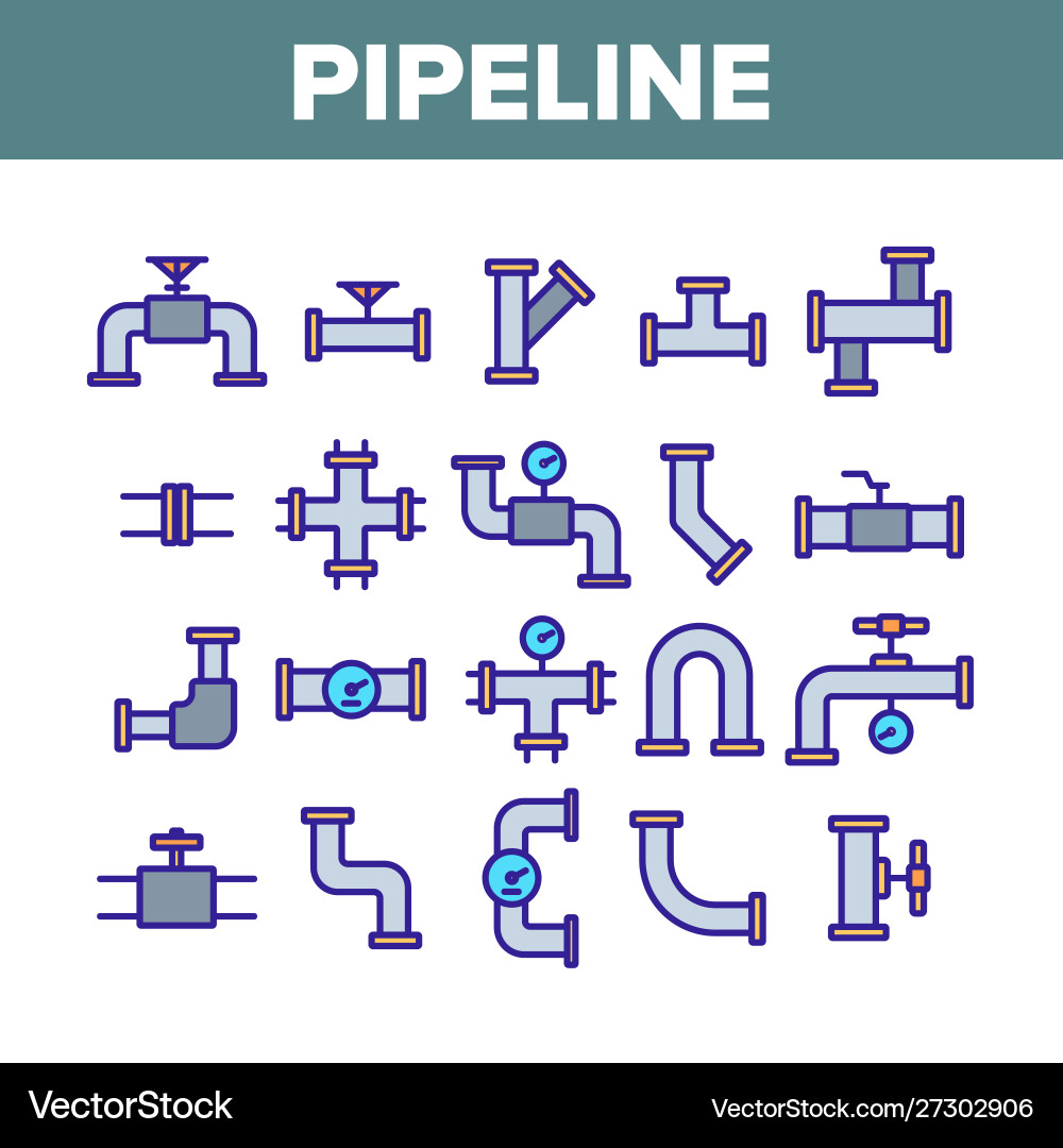 Pipeline collection elements icons set Pipeline collection elements icons set vector image