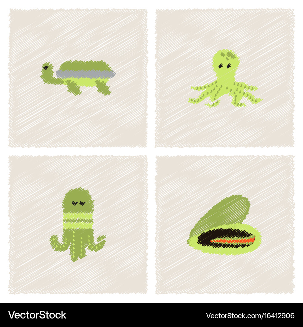 Seabed stock collection in hatching style Vector Image