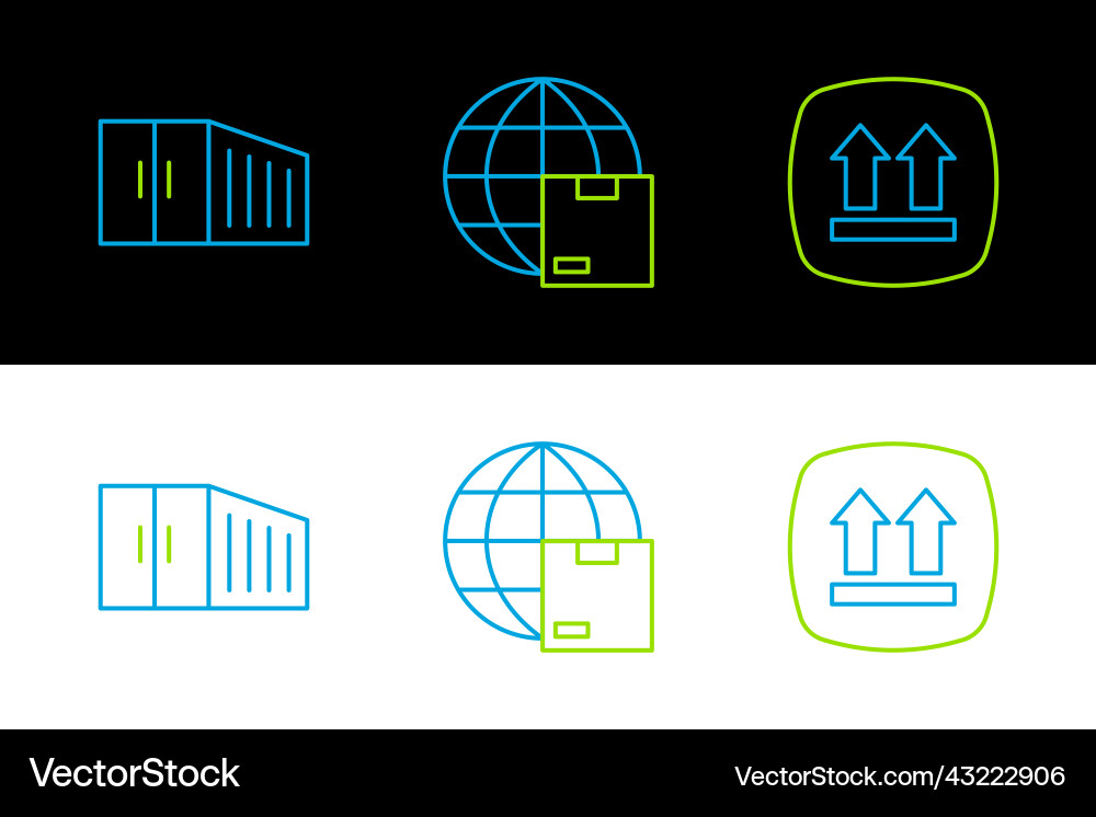 Set line this side up container and worldwide vector image