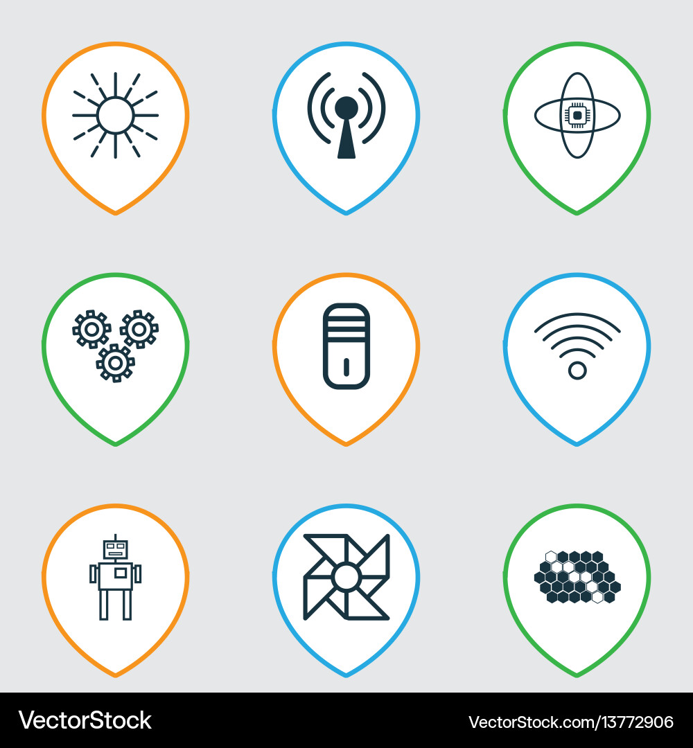 Set of 9 robotics icons includes wireless Set of 9 robotics icons includes wireless vector image