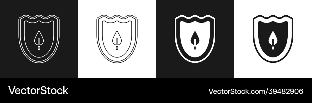 Set shield with leaf icon isolated on black Vector Image