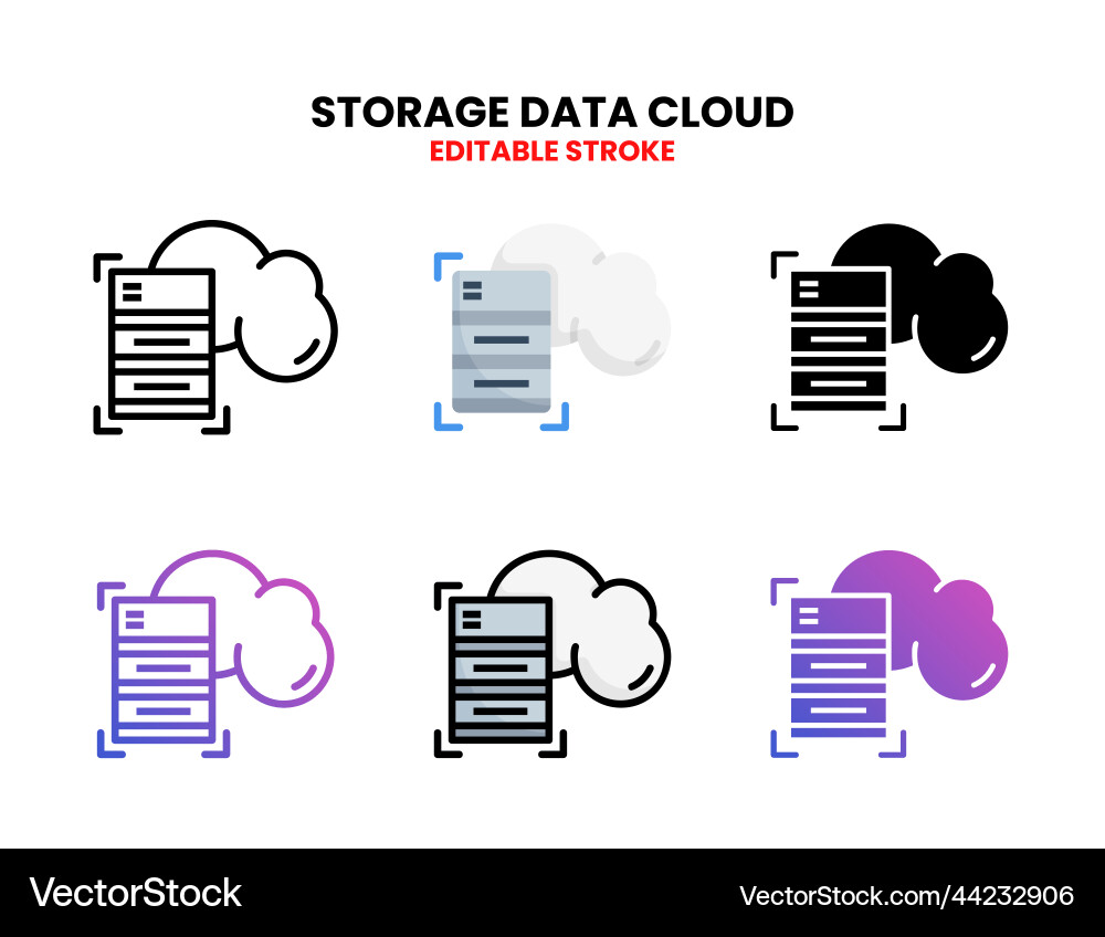 Storage data icon set with different styles Storage data icon set with different styles vector image