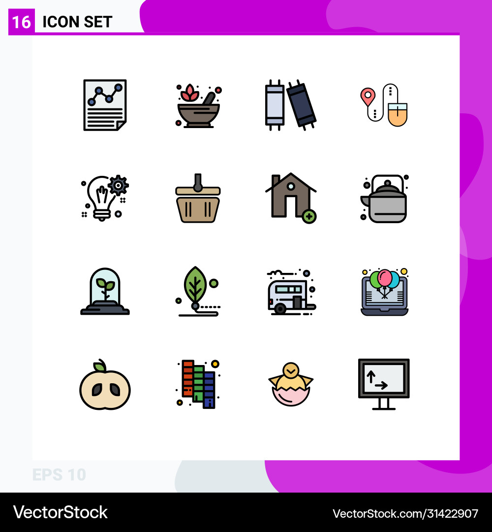 16 universal flat color filled lines set for web Vector Image