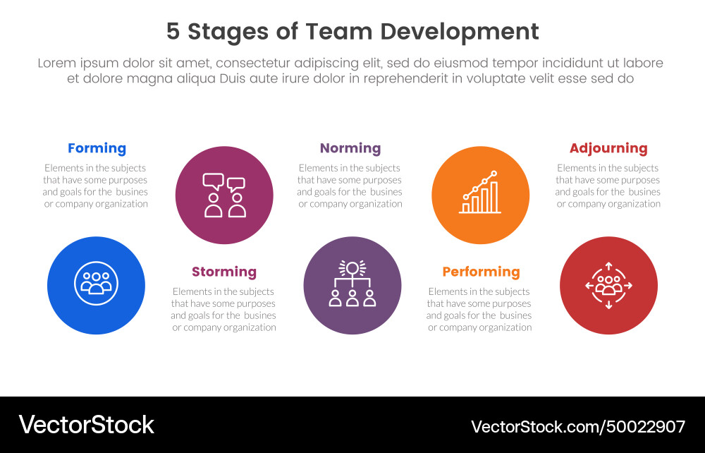 5 stages team development model framework Vector Image