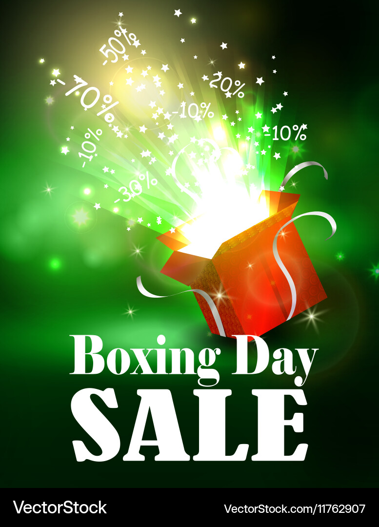 Boxing day background with open red box Vector Image