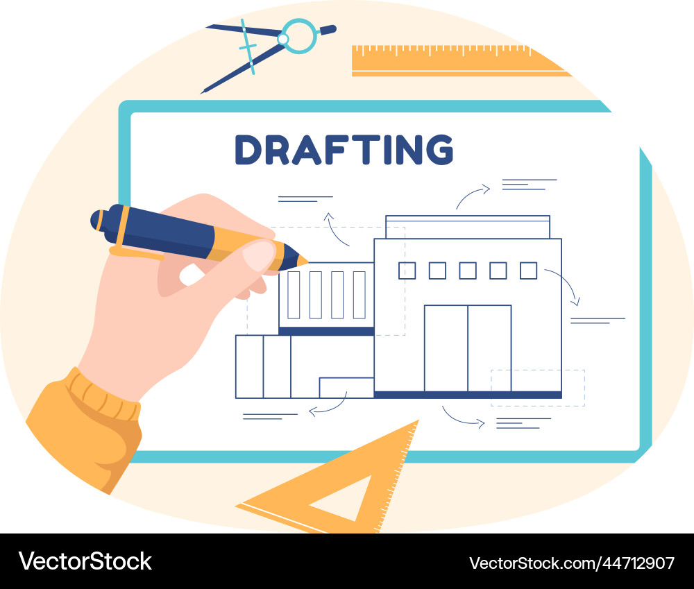 Drafting engineer or architect working on drawing Drafting engineer or architect working on drawing vector image