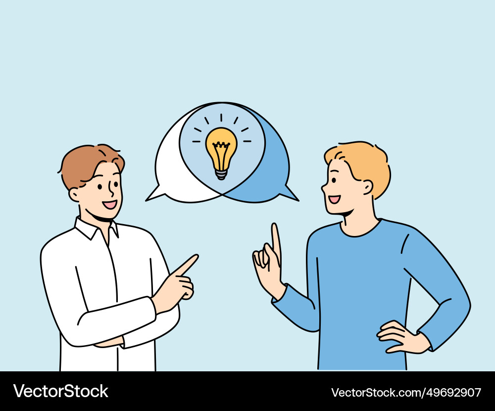 Man is doing joint brainstorming discussing ideas Man is doing joint brainstorming discussing ideas Vector Image