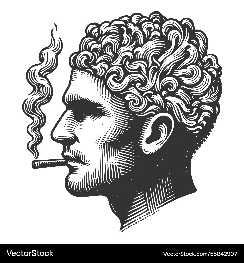 Man with smoke head engraving Royalty Free Vector Image