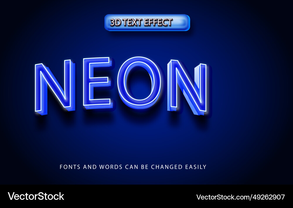 Neon shiny 3d editable text effect style vector image