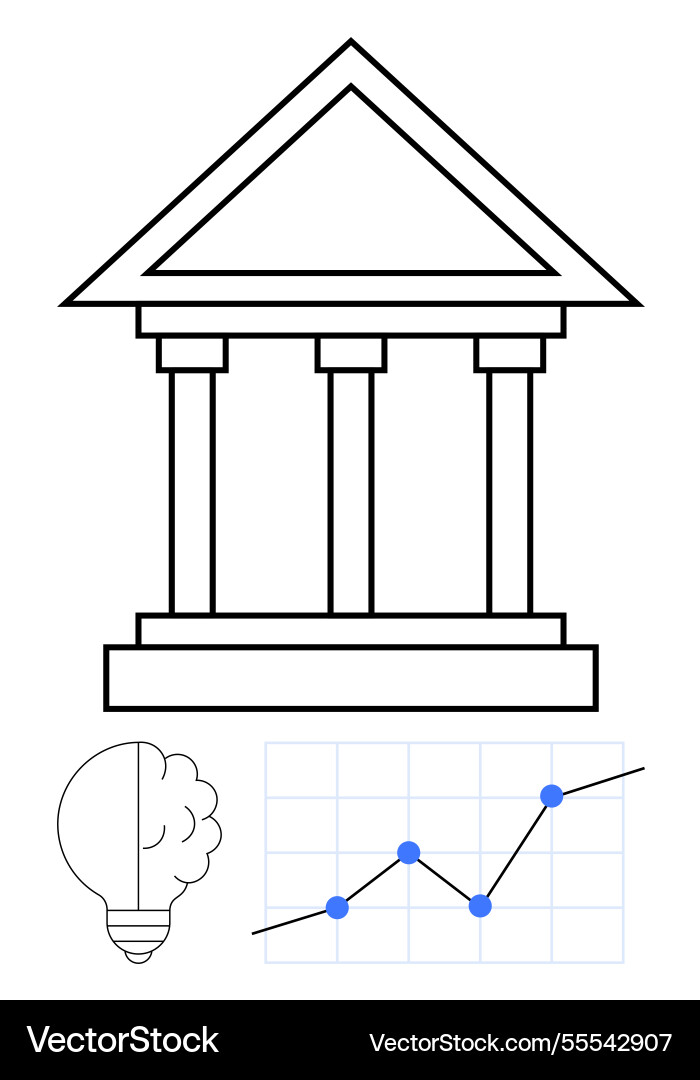 Pillared structure with graph and brain-lightbulb Pillared structure with graph and brain-lightbulb Vector Image