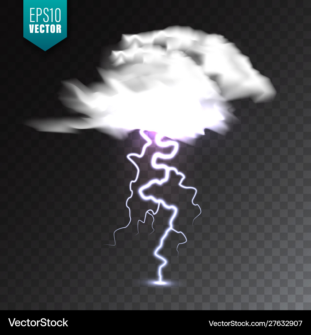 Realistic clouds with lightning on transparent Realistic clouds with lightning on transparent vector image
