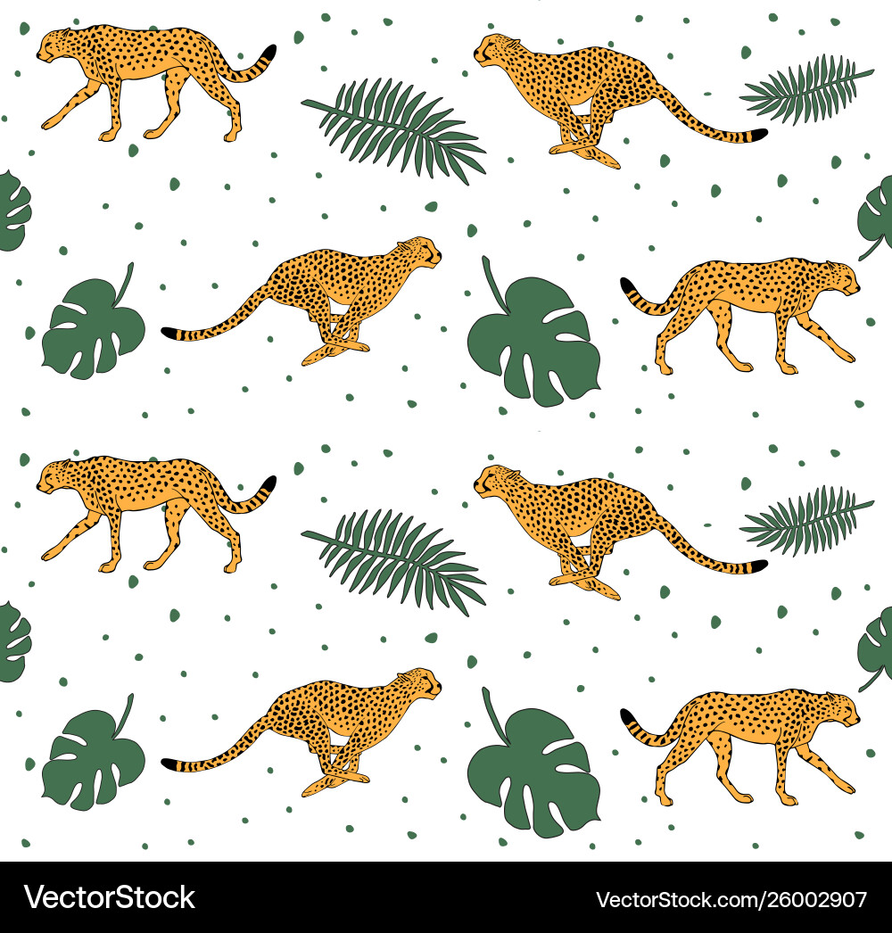 Seamless pattern leopard cheetah with leaves Vector Image