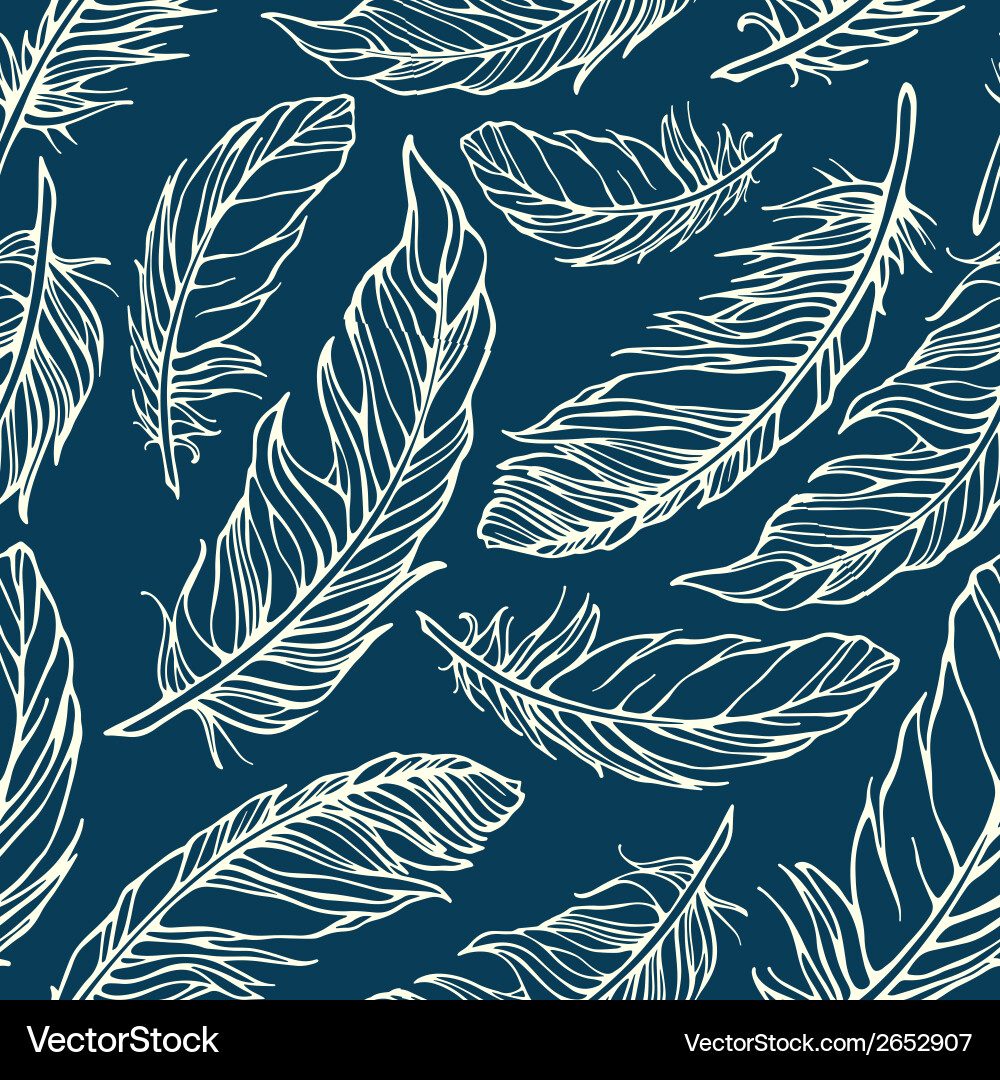Seamless pattern with outline decorative feathers vector image