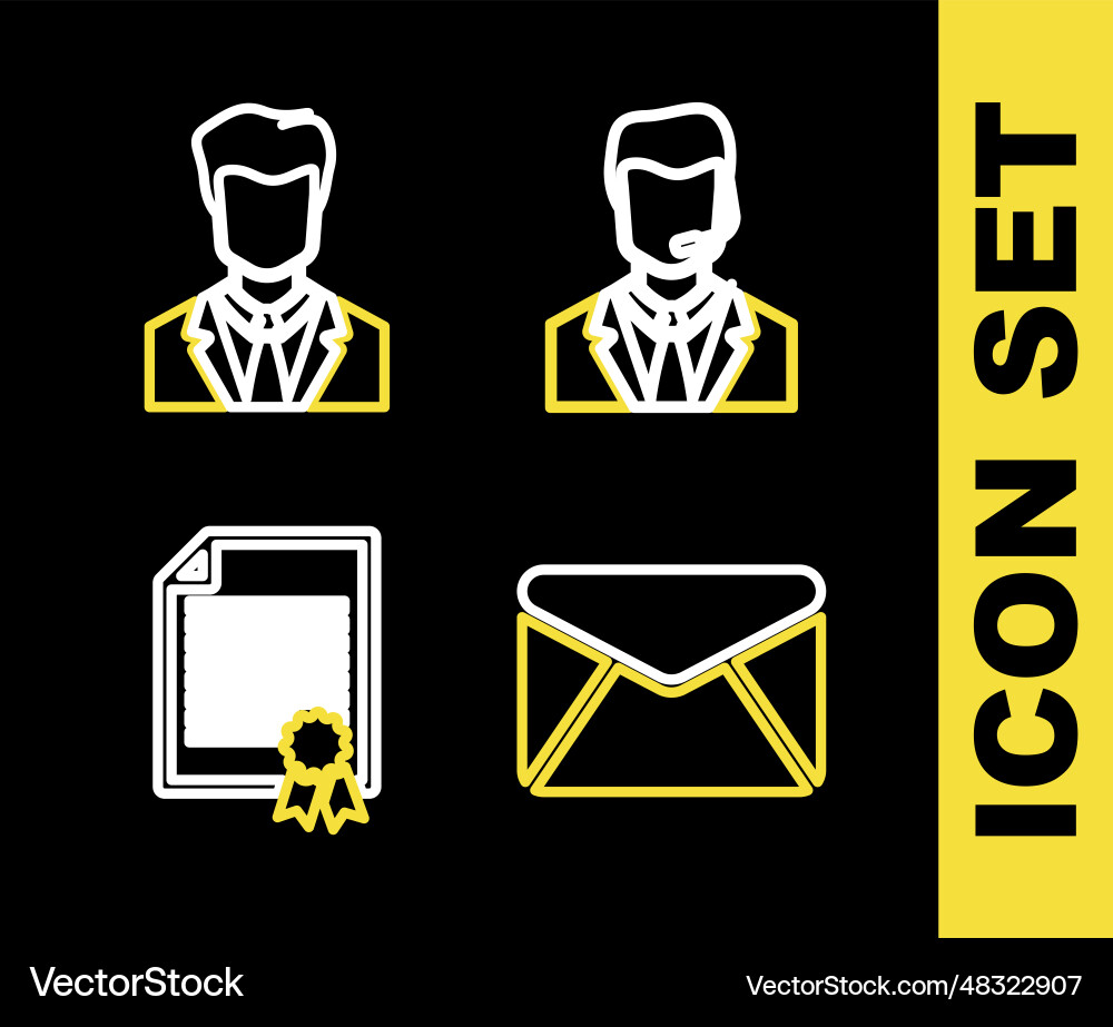 Set line man with a headset envelope certificate Set line man with a headset envelope certificate vector image