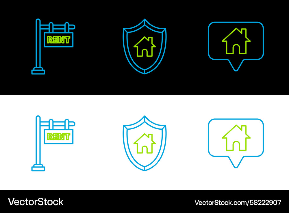 Set line map pointer with house hanging sign text Vector Image