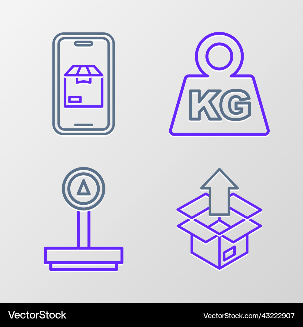 Set line unboxing scale weight and mobile app Vector Image