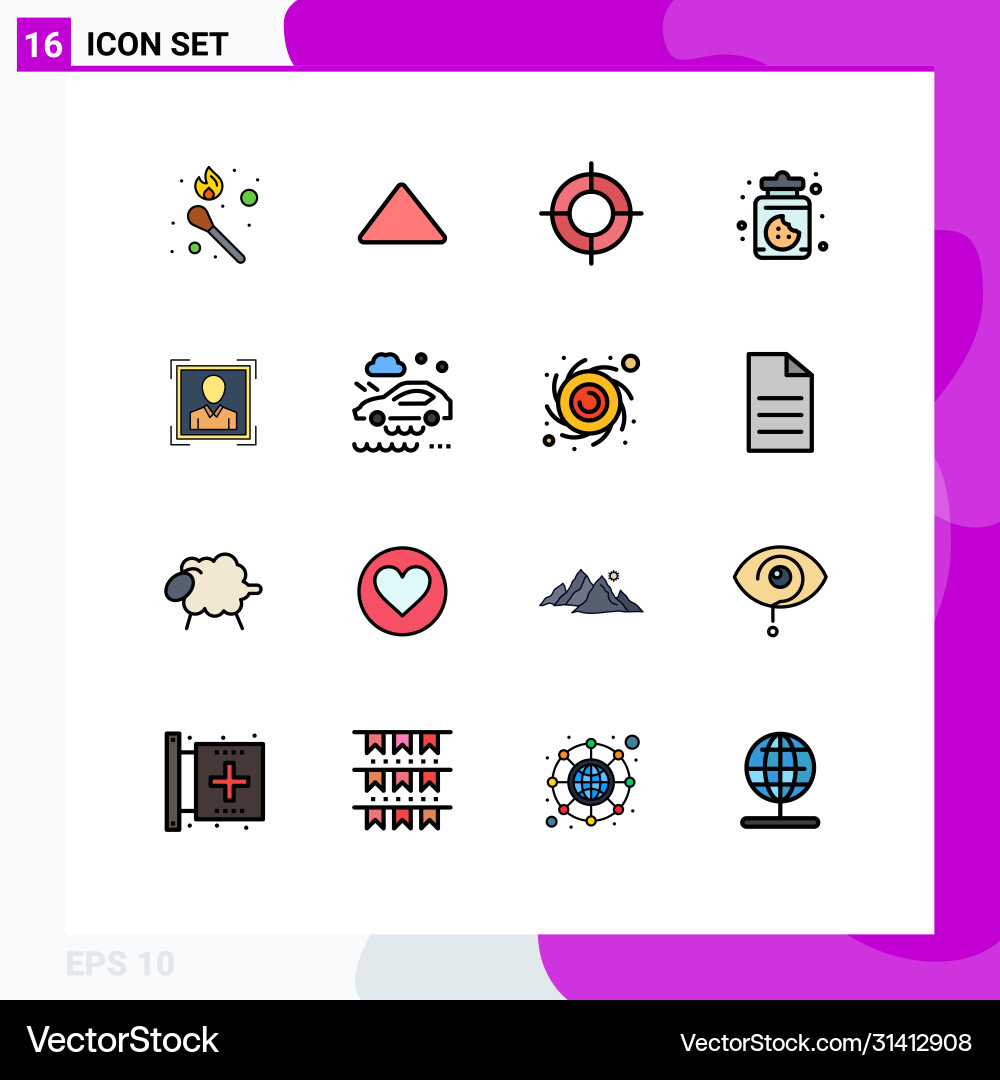 16 user interface flat color filled line pack vector image